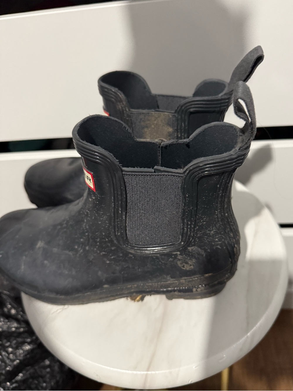 Hunter Kids Black Chelsea Rain Boots with Elastic Side Panels